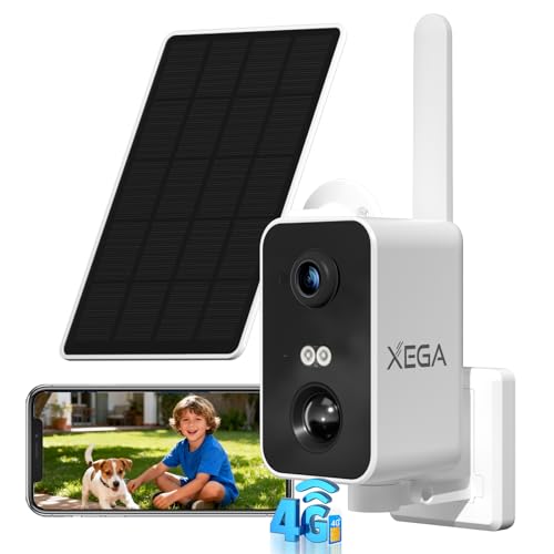 Xega 4G LTE Camara de Vigilancia Exterior con Tarjeta SIM,2K Cámara Vigilancia Solar sin Wi-Fi,Batería Recargable 10000mAh,PIR&Detección Humana,Color Visión Nocturna,Audio de 2 Vías,TF & Cloud,IP66