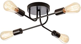 Industrial Semi Flush Mount Ceiling 4 Light with Adjustable Metal Branched Vintage Ceiling Light E27 Holder Black Painted for Kitchen Living Room Dining Room Bedroom Black(Bulb NOT Included)