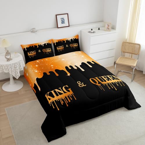Image of Feelyou Couple King Queen Comforter Set Twin Size, Orange Mr Mrs Bedding Set Anniversary Comforter for Couple Man Woman Valentine Day Duvet Set Adults Wedding Room Decor Bed Set 2Pcs