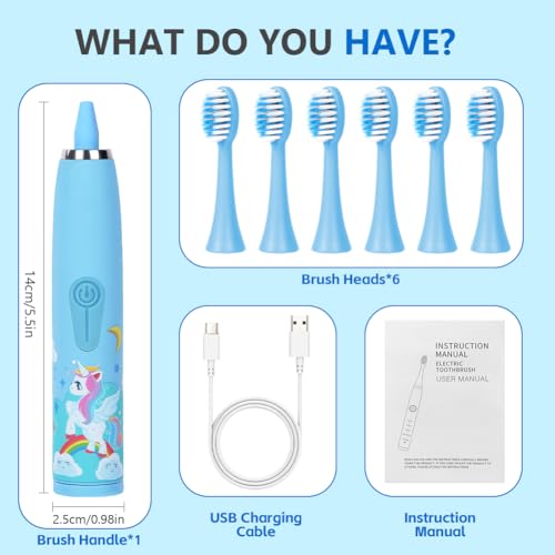 Vicloon Kids Electric Toothbrush,Rechargeable Childrens Electric Toothbrush with 6 Replaceable Brush Heads,Timer 4 Modes, 18000 Strokes,Ipx6 Waterproof,Soft Bristles, Gentle on Teeth & Gums(Blue) - Image 2