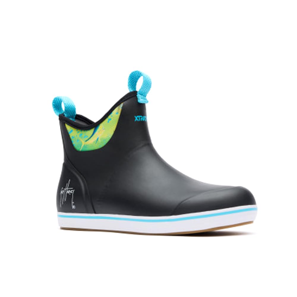 Xtratuf Men's 6 in Ankle Deck Boot Guy Harvey, Black Mahi, Size 11(M)