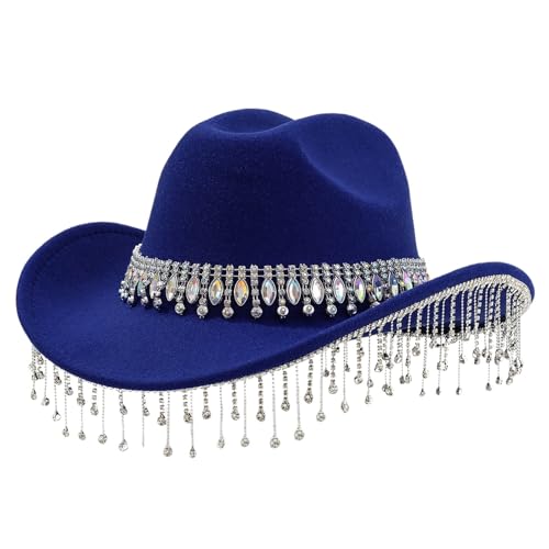 Chapeau de Cowboy Bling aux Franges Rondes en Strass pour Célébrations Glam Rock