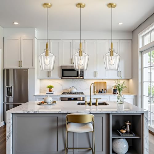 Image of Seeded Glass Pendant Lighting for Kitchen Island Foyer 1 Pack Gold 8 Inch