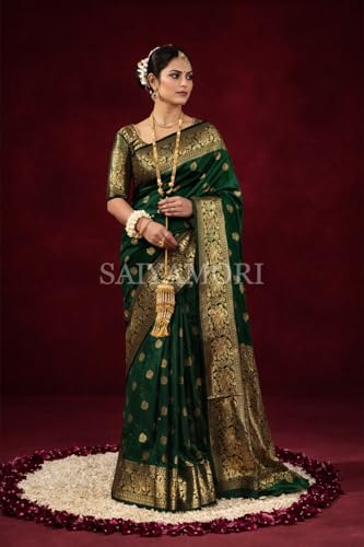 Image of Women's Soft Silk Style Jacquard Saree with Rich Zari Woven Border & Pallu | 5.6 Mtr Saree with 0.8 Mtr Unstitched Blouse