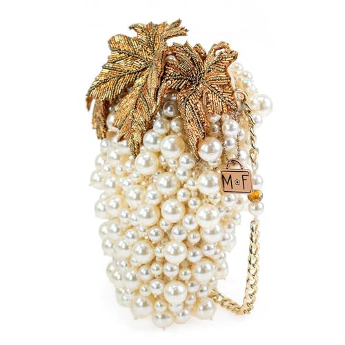 Mary Frances Grapes Galore Ivory Embroidery Crossbody Handbags for Women, this Elegant Design Features Unique Evening Bag Style with a Mobile Phone Holder. Perfect for Parties and Special Occasions4