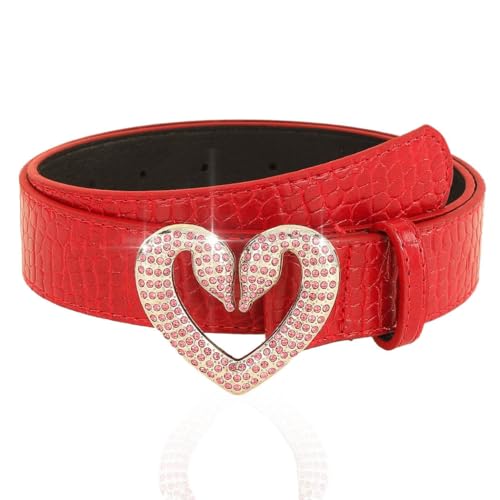 Western Women Belt Sparkle Rhinestone Snake Buckle Leather Belt Fashion Red Wasit Belt for Jeans Dresses Pants