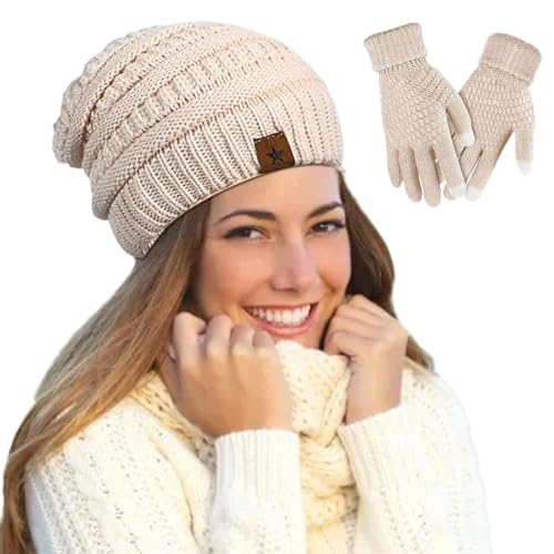 Gorro de invierno y guantes de mujer para niña y paseo con perros en montaña