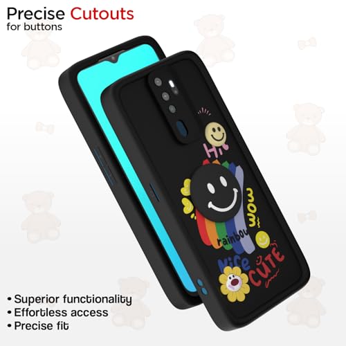 Image of Pikkme Back Cover for Oppo A5 2020 / A9 2020 | Soft Silicone| Cute Rainbow Smile & 3D Cartoon Flower Design | Shockproof Raised Camera Protection Bumper Case (Black)