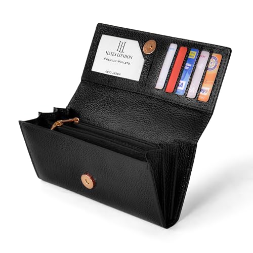 Image of HAYES LONDON Ladies Purse, Pure Leather Wallet, RFID Blocking Bi-Fold Clutch (Verve Black)