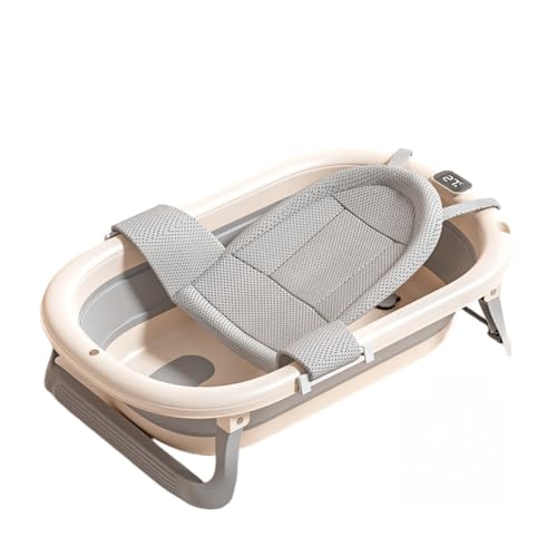 Sarinyベビーバス 折りたたみ 、湯温計付、バスネット バスクッション付き 簡易収納 赤ちゃん お風呂 浴槽 バスタブ 沐浴 シンク 新生児 0~36カ月頃 、室内/旅行用 (グレー,バスネット付き浴槽)