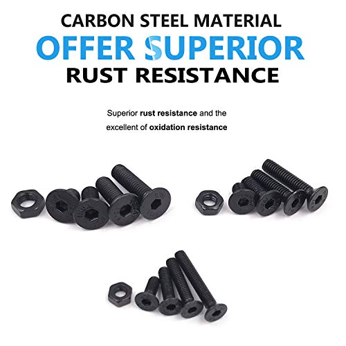 Comdox 500Pcs Alloy Steel Socket Cap Screws Hex Head Bolt Nuts Assortment Kit With Box, M3 M4 M5 Thread Size, Black Oxide Finish (Flat Head) #TOP1