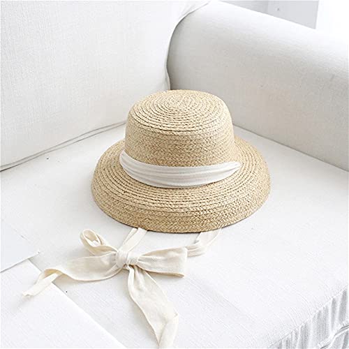 Chapeau de paille fait main haut de gamme à bord plat pour femme