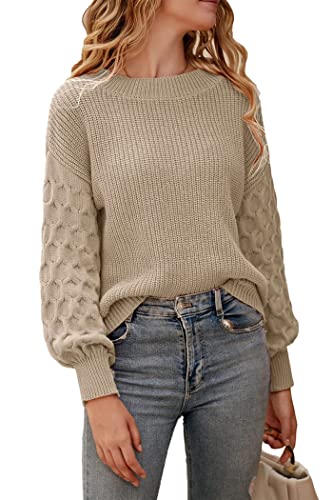 PRETTYGARDEN Women's Fall 2026 Pullover Sweater Casual Long Sleeve Loose Chunky Knit Tops Blouse Winter Fashion Clothing (Apricot,Medium)