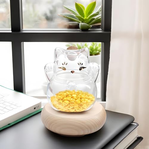 Hucha de gato transparente tarro para monedas pequeño contenedor decorativo de deseos 6
