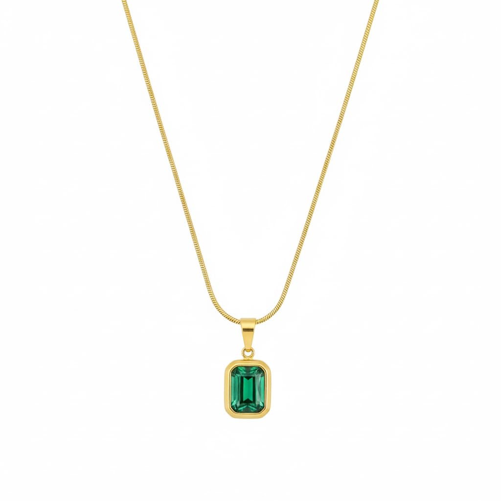 Ankaha Emerald Necklace for Women - Gold Plated Emerald Cut Pendant with Bezel Setting - Dainty Green Gemstone May Birthstone Jewelry Gift for Her - Minimalist Layering Chain,-image-8