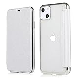 YUYIB iPhone 15 用 ケース 6.1" 手帳型 背面 クリア 透明 高級なPUレザー+TPU 衝撃吸収 軽量薄型 ブランド スマホケース iPhone15 (2023) 用 ケース アイフォン15 用 手帳型ケース (iPhone15 6.1", シルバー)