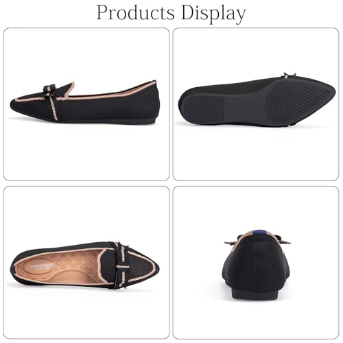 BEJINASH Women's Loafer Flats Casual Knit Fabric Lightweight Dressy Shoes Washable Elegant Pointed-Toe lace-up Bow Shoes Comfortable Ballet Shoes for Women Perfect for Daily2
