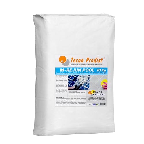 Tecno Prodist - M-REJUN POOL (Saco 20 Kg) Mortero flexible para sellado de juntas de baldosas y gresite en piscinas, ceramica, ladrillo, etc, apto para inmersión permanente (Junta 2 a 20 mm) Blanco