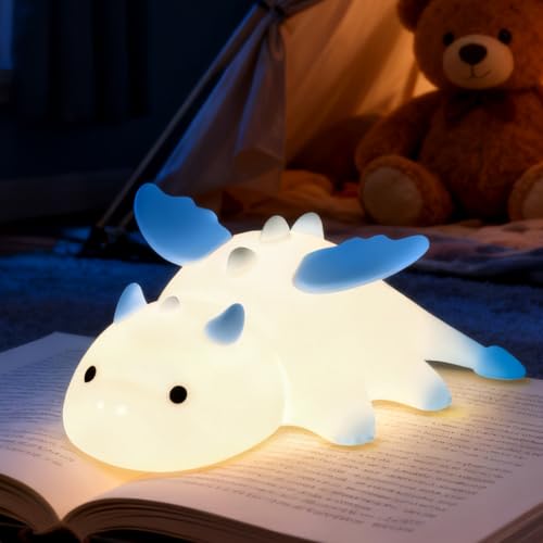 YGVQN Veilleuse Dragon Enfant, Lumière Nocturne LED 7 Couleurs avec Minuterie, Silicone Doux et Dimmable, Fonction Magnétique et Rechargeable USB (1200mAh),...