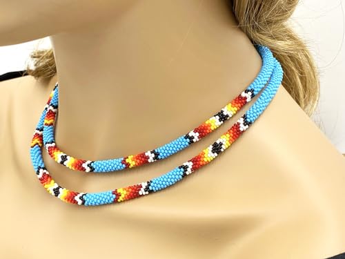Native Style Beaded Double Strand Rope Necklace for Women Handmade4