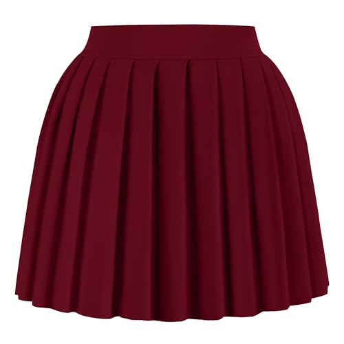 tagunop Mini Pleated Skirt A-Line Skater Skirts Tennis Skirt Burgundy M