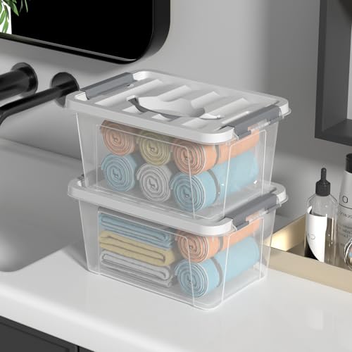 Boîtes de rangement en plastique gris 6L : lot de 6 bacs empilables avec couvercles fermés