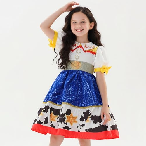 Disfraz de vaquera para niña con vestido de lentejuelas y sombrero miniatura 2