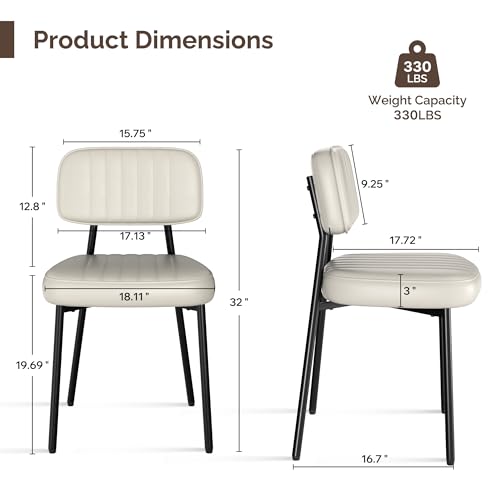 Image of Dining Chairs Set of 4, Faux Leather Dining Chairs with Thick Cushions Seat Back and Metal Legs, Modern Comfy Upholstered Kitchen Chairs for Dining Living Room，Beige