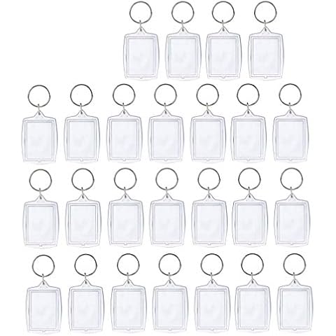 BuxiuGK 25 Pieces Acrylic Keyring Picture Frame Key Chain Transparent Photo With Keychain for DIY Gift Cover