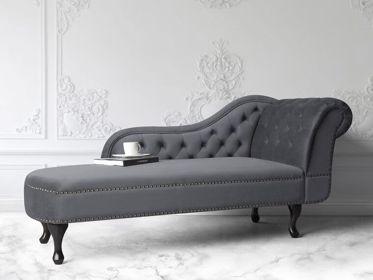 Image of Velvet Modern Chesterfield Chaise Lounge Couch 166 X 63 X 76 for Your Loving Space (Dark Grey, Right Arm)