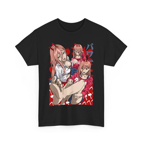 Power Chainsaw Anime Man T-Shirt Graphic Tee Men Vintage Unisex Gift Cotton Makima Denji Soft Shirt Special Premium CSM - 64 Black