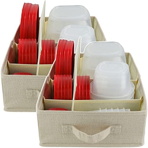 Food Storage Container Organizer - Lid Organizer Box - Adjustable Kitchen Organizing Box - Compatible with Tupperware Glad Rubbermaid Ziploc Containers - Drawers and Cabinet Organization (2)