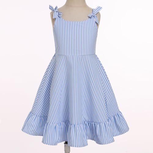 IBTOM CASTLE Kids Girls Stripe/Floral Print Summer Dress Spaghetti Straps Bowknot Midi Dress Casual Sundress2