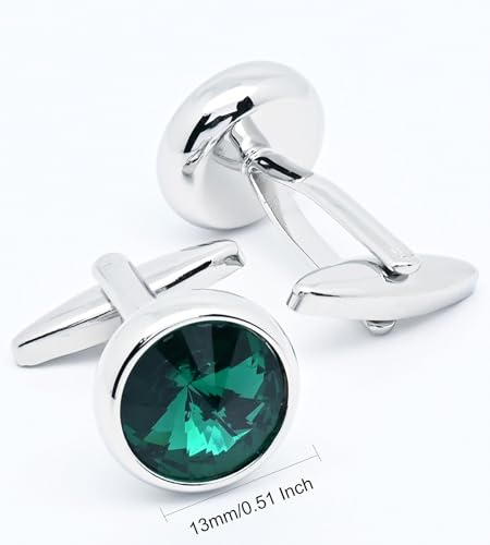 Mancuernillas de metal plateado con piedra verde miniatura 5