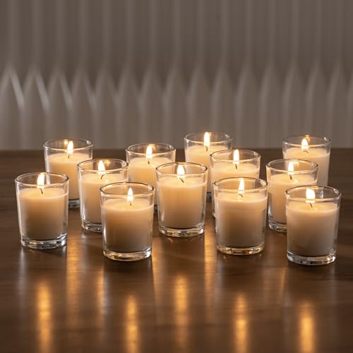Housecret HS-WSVC-24 Pack Warm White Unscented Clear Glass Filled Votive Candles. Hand Poured Wax Candle Ideal Gifts thumb #1
