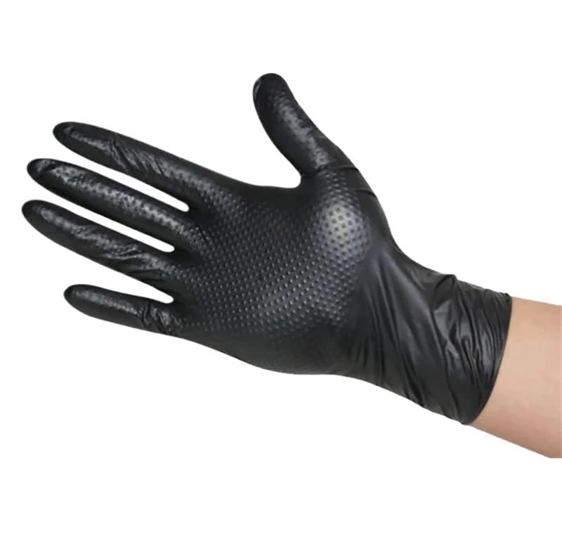 10/30/50 pezzi 8Mil Guanti monouso in nitrile nero resistente con trama a rombi in rilievo for meccanici di auto industriali, senza lattice(Diamond Black 50PCS,L)