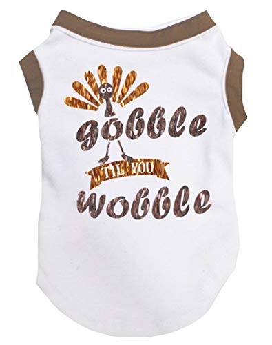 Petitebella Turkey Gobble Till You Wobble Puppy Dog Shirt (White/Brown, Small)