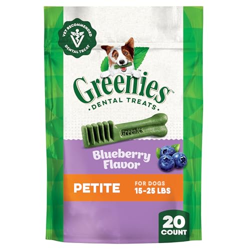 Greenies Veterinarian-Recommended Adult Natural Dental Dog Treats Petite Size, Blueberry Flavor, 12 oz. Pack, 20 Count