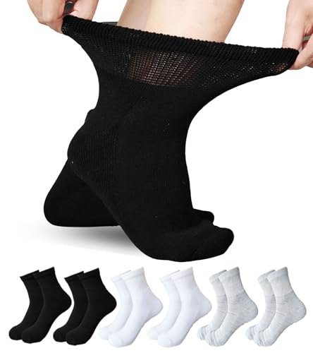 Aisesine Diabetic Ankle Socks Women for Swollen Edema, Wide Feet, Elderly, Extra-Wide Stretch Hospital Sock 6 Pairs Plus Size