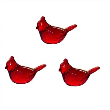 3 Pcs Acrylic Cardinal Figurine Home Decor Glass Red Bird Statue for Illuminated Display Home Decor Accents Red