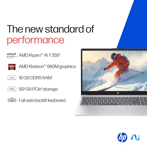 Image of HP OmniBook 3 AMD Ryzen AI 7 350 Next Gen AI Laptop, (16GB DDR5, 512GB SSD), Anti-Glare,15.6'' /39.6cm FHD, Win11,Office24, Silver,1.7kg, FHD Camera w /Privacy Shutter, Backlit, fn0039AU