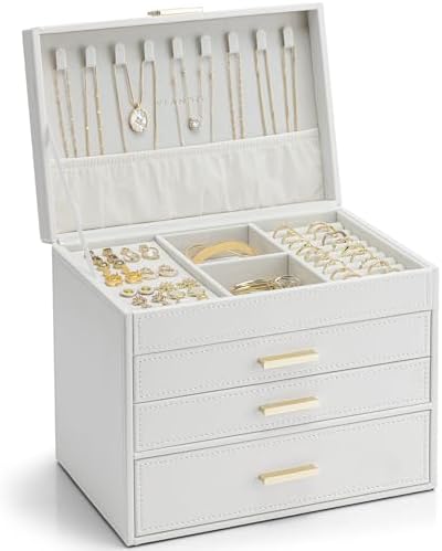 Vlando Jewelry Box for Women, 4 Tier Organizer with Necklace Holder, Boxes and Organizers for Ring, Bracelet and Watch, Gift for Women, White Vlando Jewelry Box for Women, 4 Tier Organizer with Necklace Holder, Boxes and Organizers for Ring, Bracelet and Watch, Gift for Women, White