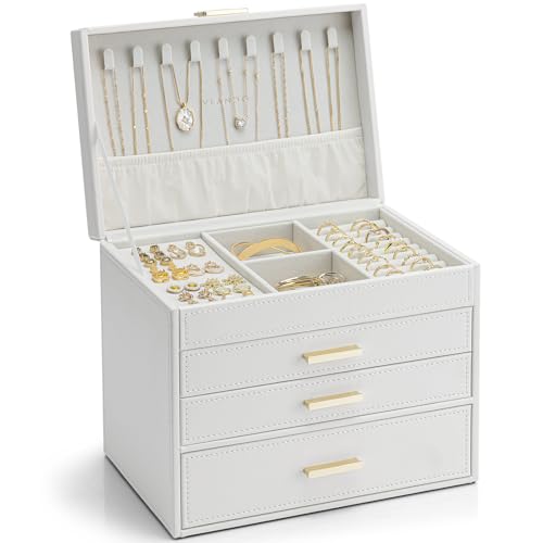 Vlando 4 Layer Large Jewelry Box - Jewelry Holder Organizer, Jewelry Box Organizer for Drawer Necklace Ring Bracelet and Watch, Birthday Gift for Love