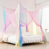 AUEJACKY Betthimmel mädchen,190 * 210 * 240cm Himmelbett vorhänge,Regenbogen Baldachin Kinderzimmer,Universelles Quadratisches Moskitonetz,Betthimmel für Doppelbett und Einzel Bett