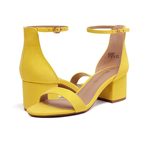 Dream Pairs Women's Low-Chunk Yellow Suede Low Heel Pump Sandals - 8 M Us #TOP1