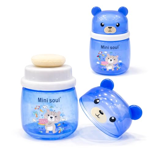 Image of Baby Powder Puff with Container Soft Feather Sponge Powder Applicator for Newborn & Infant Transparent Refillable Case Mess-Free, Leak-Proof, Baby-Safe Powder Puff for Kids Blue