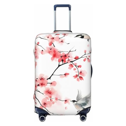 Flowers Birds Elastic Travel Luggage Cover, Washable Spandex Suitcase Protector, Anti-Scratch Fits 18-32 Inch
