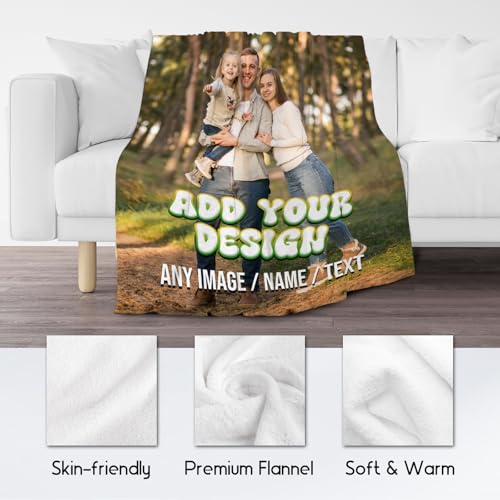 Personalized Photos Blanket - Custom Picture Blankets Gifts for Son Daughter - Cozy Fleece Throw for Couch, Office 4 Sizes
