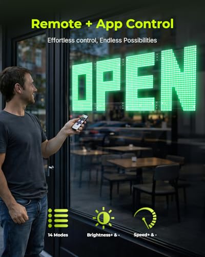 Image of 50 inchx17 inch Large LED Open Sign with Remote and Bluetooth App, Super Bright Open Signs for Business, Dimmable Big Open Sign for Storefront Window Bar Salon Cafes Retail Shops Green