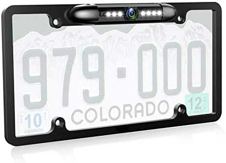 JPP License Plate Backup HD Camera, Rear View Camera 170° Viewing Angle Universal Night Vision Waterproof High Sensitive 7 Bright LED Reversing Car Camera